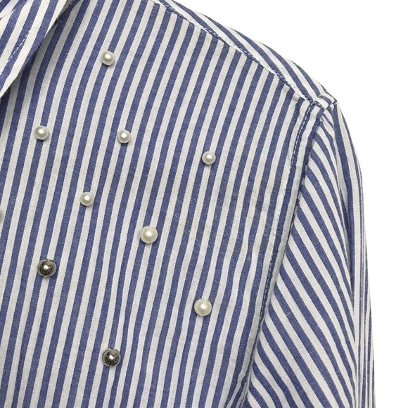 Rails Blue White Striped Taylor Banker Button Down with Pearls Small - Picture 9 of 9